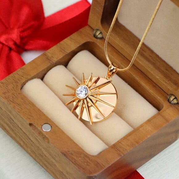 "Radiant Rose Gold Sunburst Pendant with Center Clear Crystal Accent, XPPT1250 - Picture 12 of 12